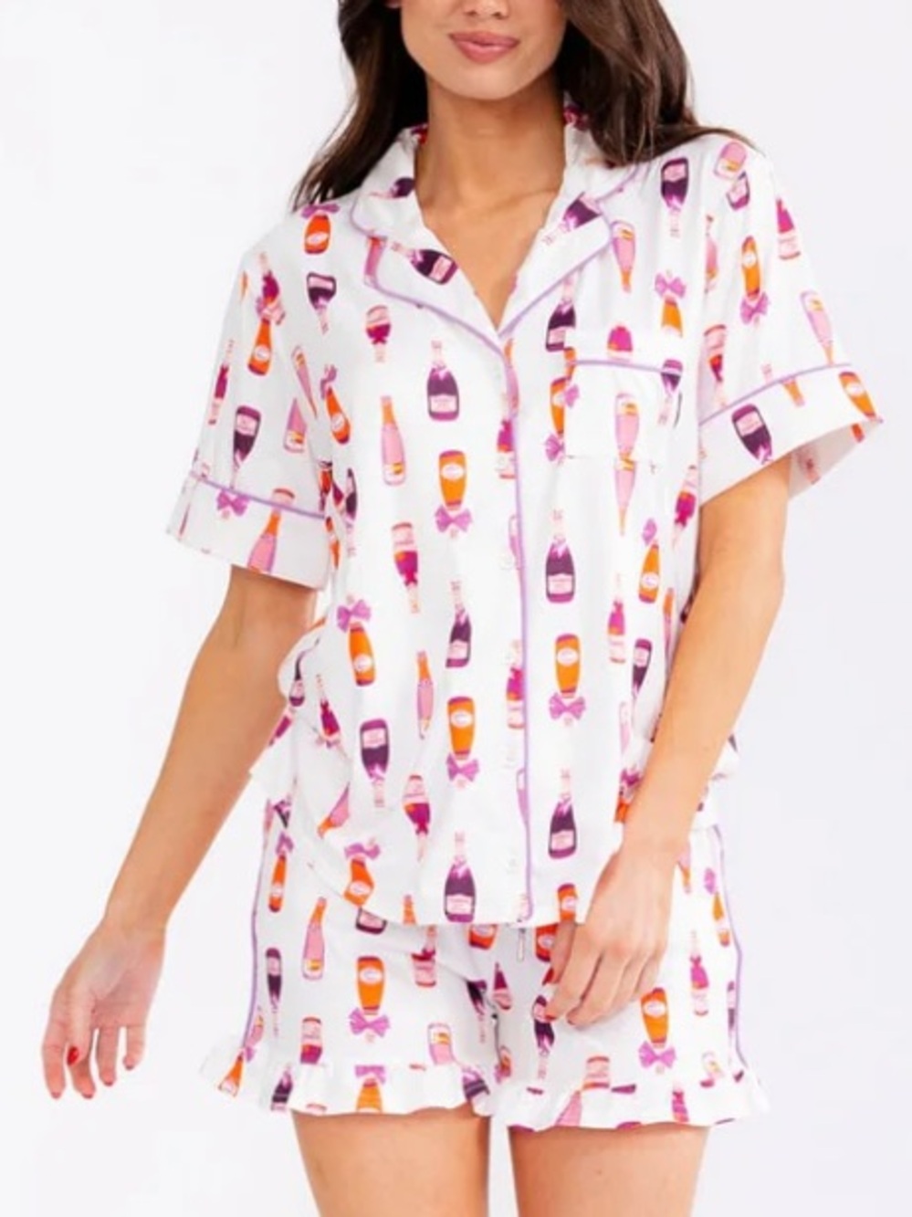 Boho NWT Wine Bottle Print Short Pajama Set size S-M-L